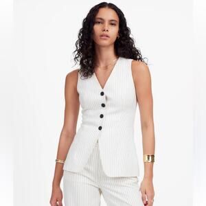Madewell Cutaway Vest Pinstripe Linen Size 2